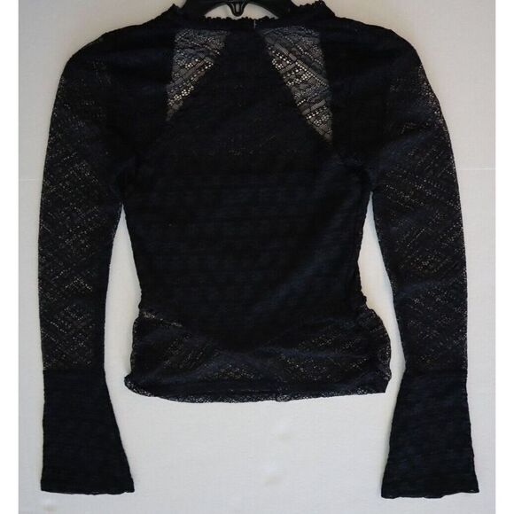 Free People OB1656955 Women's Sz XS Black L/S Lace My Party Top Blouse - Picture 6 of 9